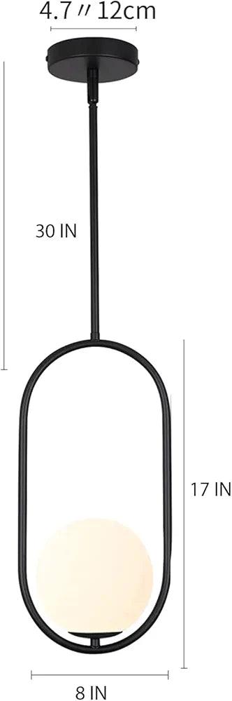 N I CREATIONS modern pendant light with an elegant black frame and soft white spherical shade