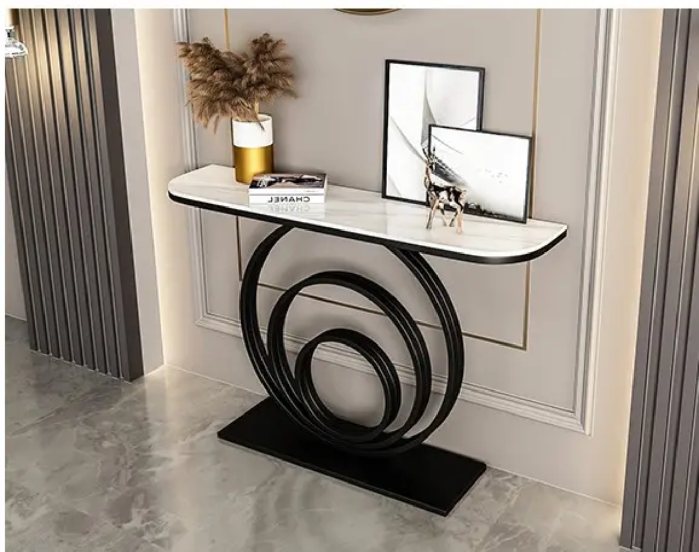 Modern Entryway Console Table – Geometric Metal Base & Premium Top