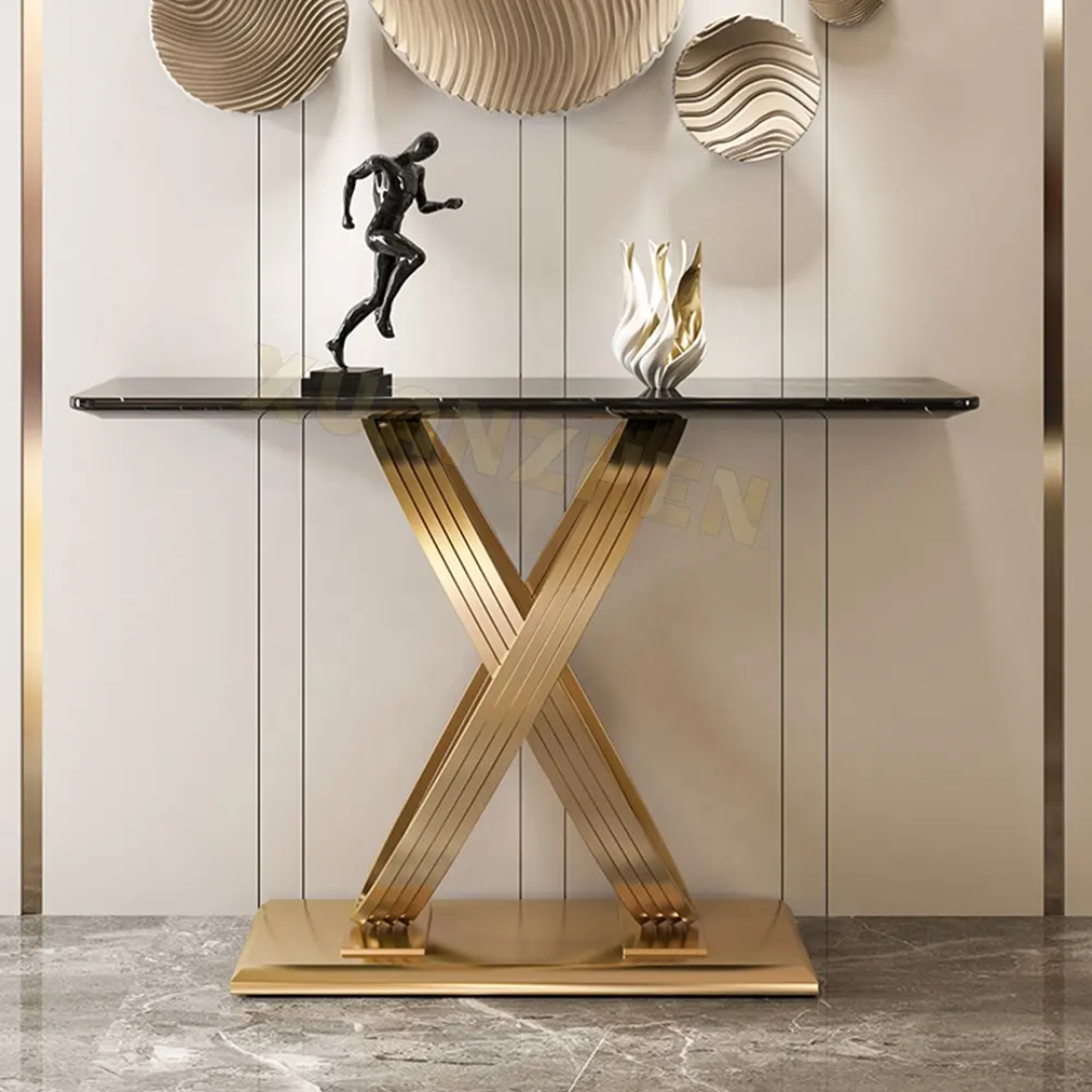 Modern Stainless Steel X-Shape Console Table – Sleek Entryway & Living Room Furniture