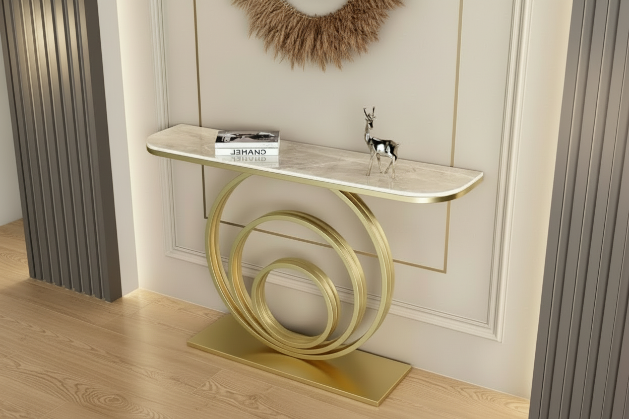 Modern Entryway Console Table – Geometric Metal Base & Premium Top