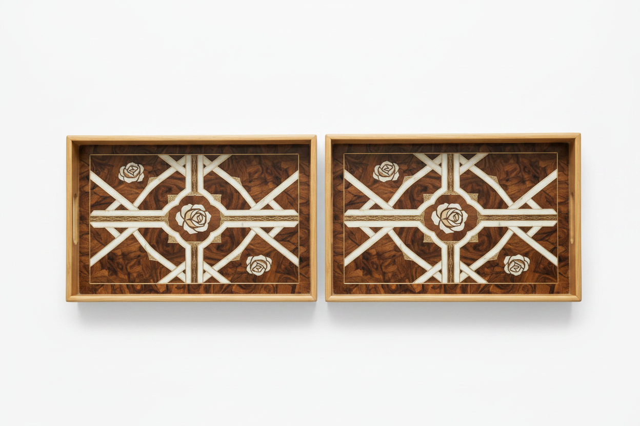 Premium Wooden Serving Tray with Enamel Inlay – Luxury Tea & Coffee Serving Tray