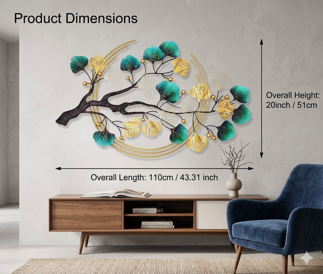 Wall Art – 3D Ginkgo Tree Leaf Metal Decor for Living Room Wall | N I CREATIONS