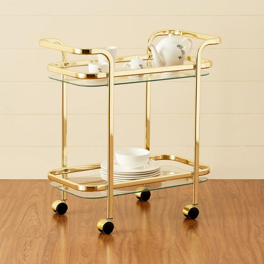 Premium Gold Bar Trolley – 3-Tier Glass & Metal Serving Cart for Living Room, Kitchen & Parties | Elegant Organizer N I CREATIONS