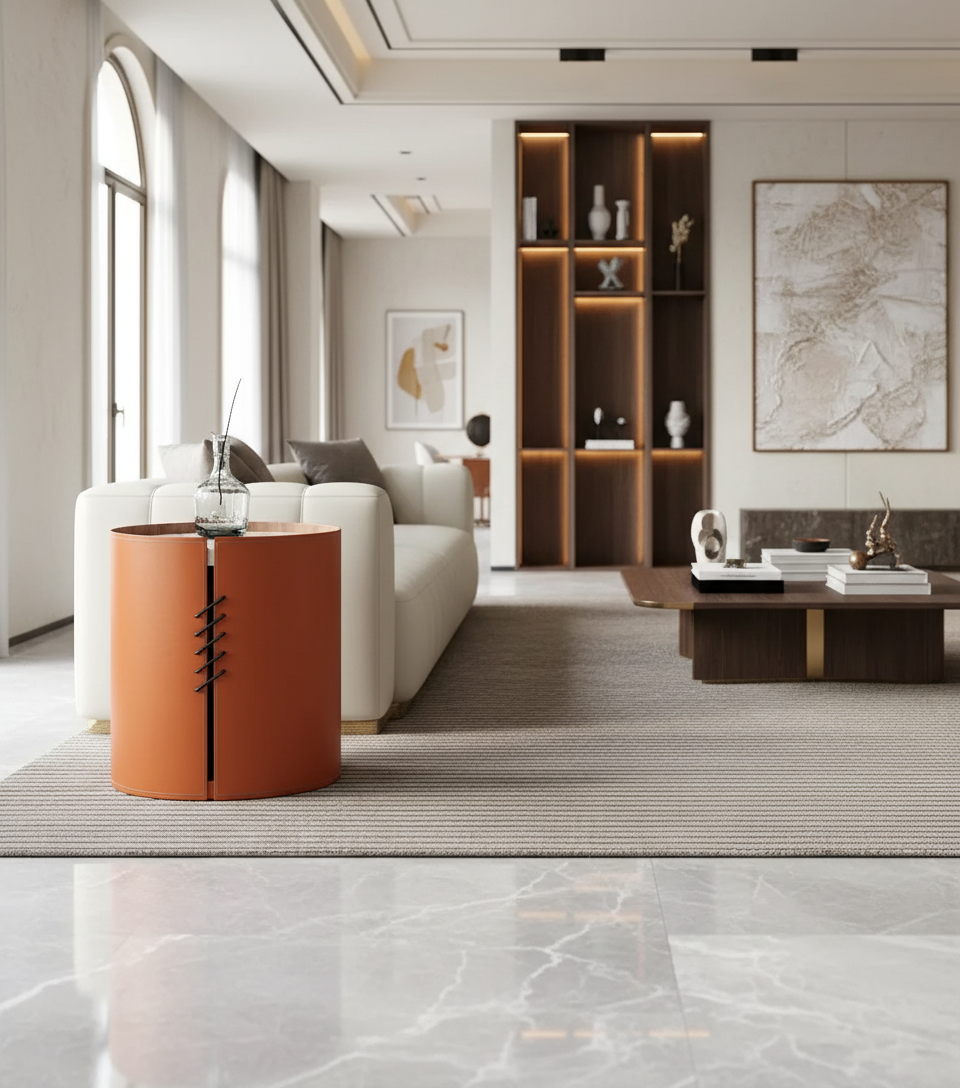 EVIA Luxury Coffee Table Set – Modern Wooden Top with Metal Base and PU Leather