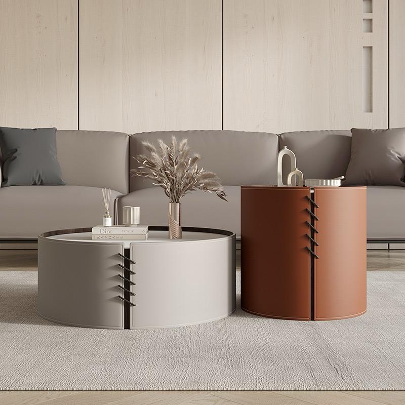 EVIA Luxury Coffee Table Set – Modern Wooden Top with Metal Base and PU Leather