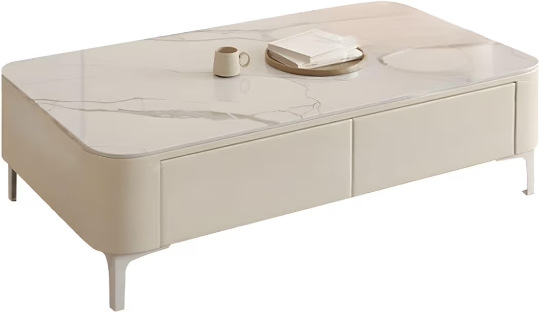 Beige coffee table with a glossy finish on a white background
