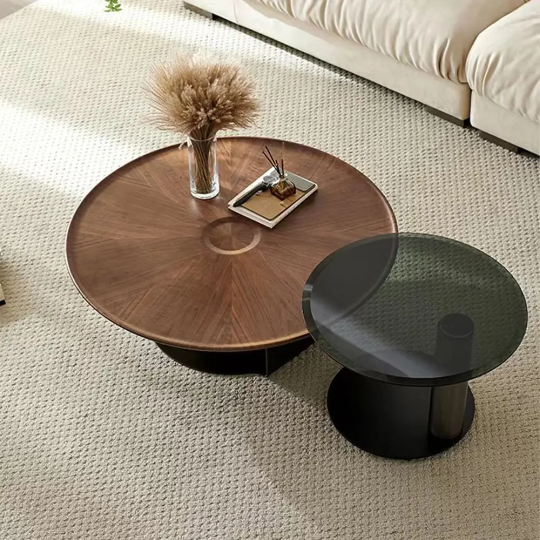 HEROICA Luxury Coffee Table Set – Wooden Top with Metal Base, Modern Living Room Tables