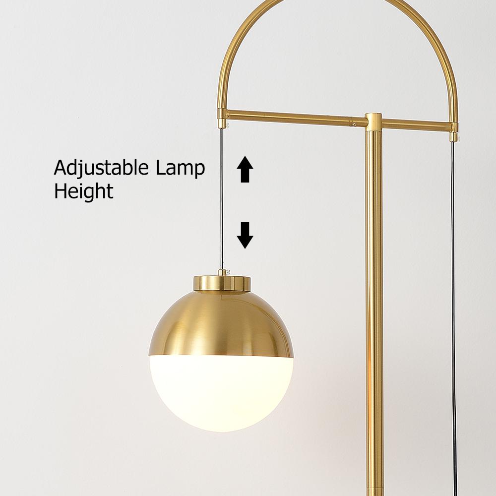 Modern Arc Gold Floor Lamp with White Glass Globe Shade – Luxury Standing Light