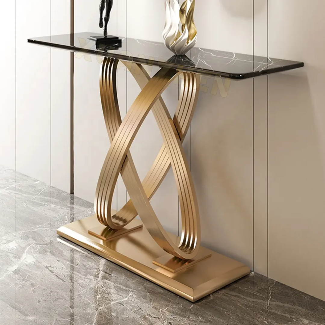 Modern Stainless Steel X-Shape Console Table – Sleek Entryway & Living Room Furniture