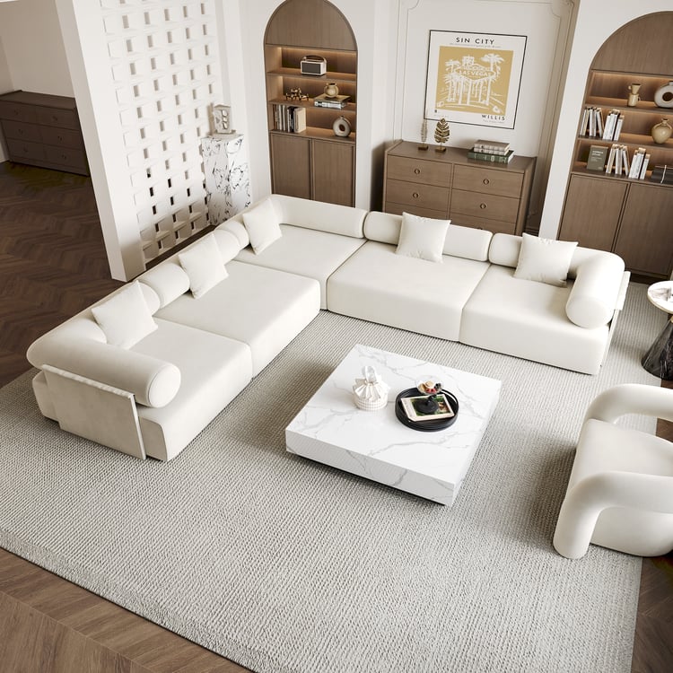 Luxury Sintered Stone Square Coffee Table with Wood Base & Storage – Modern Living Room Center Table