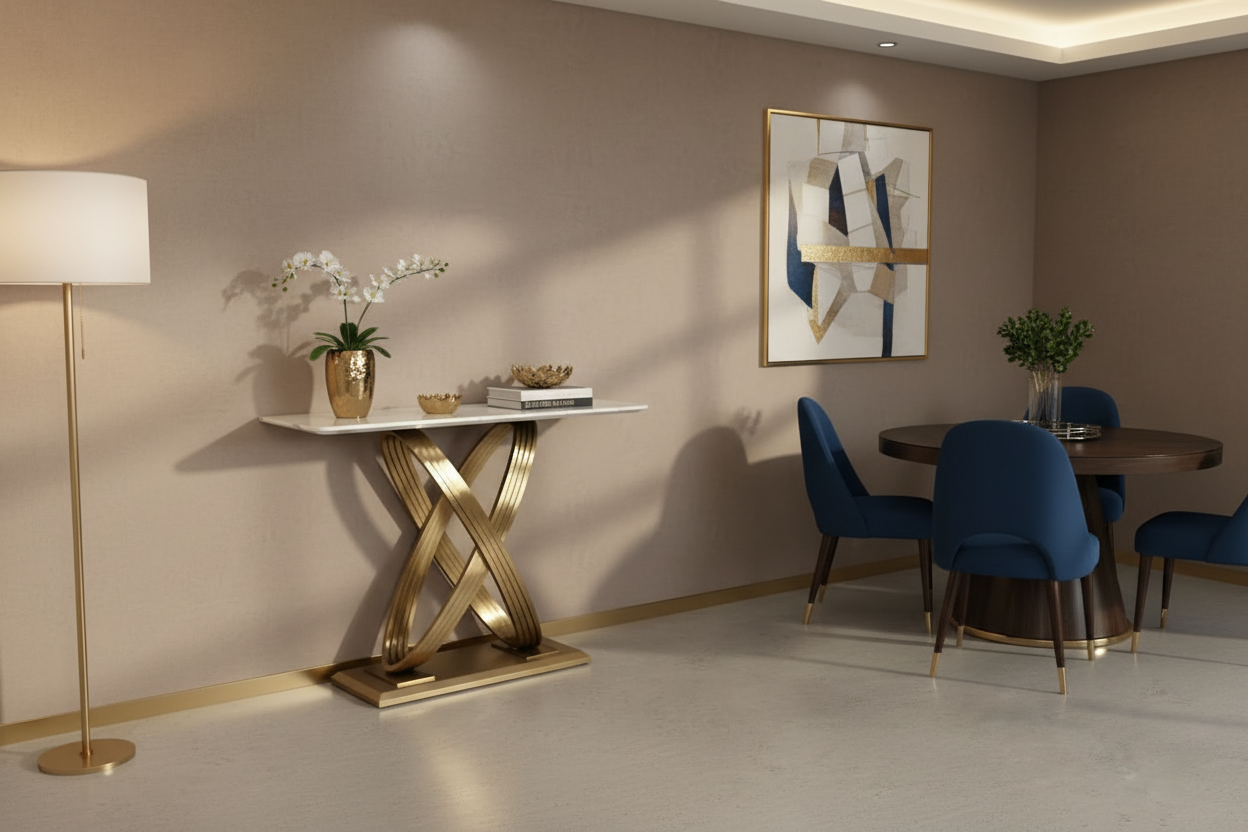 Modern Stainless Steel X-Shape Console Table – Sleek Entryway & Living Room Furniture