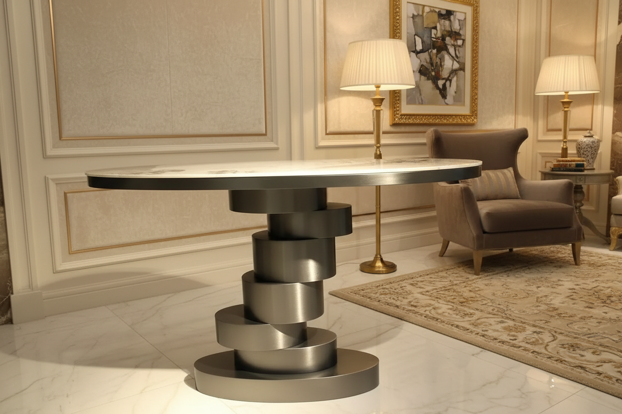 Daxton Gun Metal Console Table with Faux Marble Top – Modern Entryway & Living Room