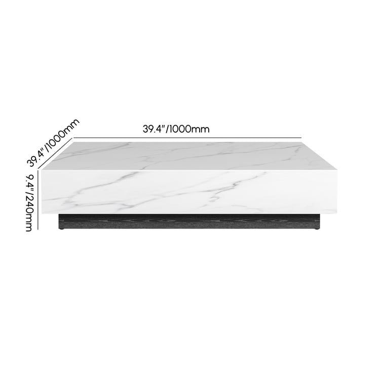 Luxury Sintered Stone Square Coffee Table with Wood Base & Storage – Modern Living Room Center Table