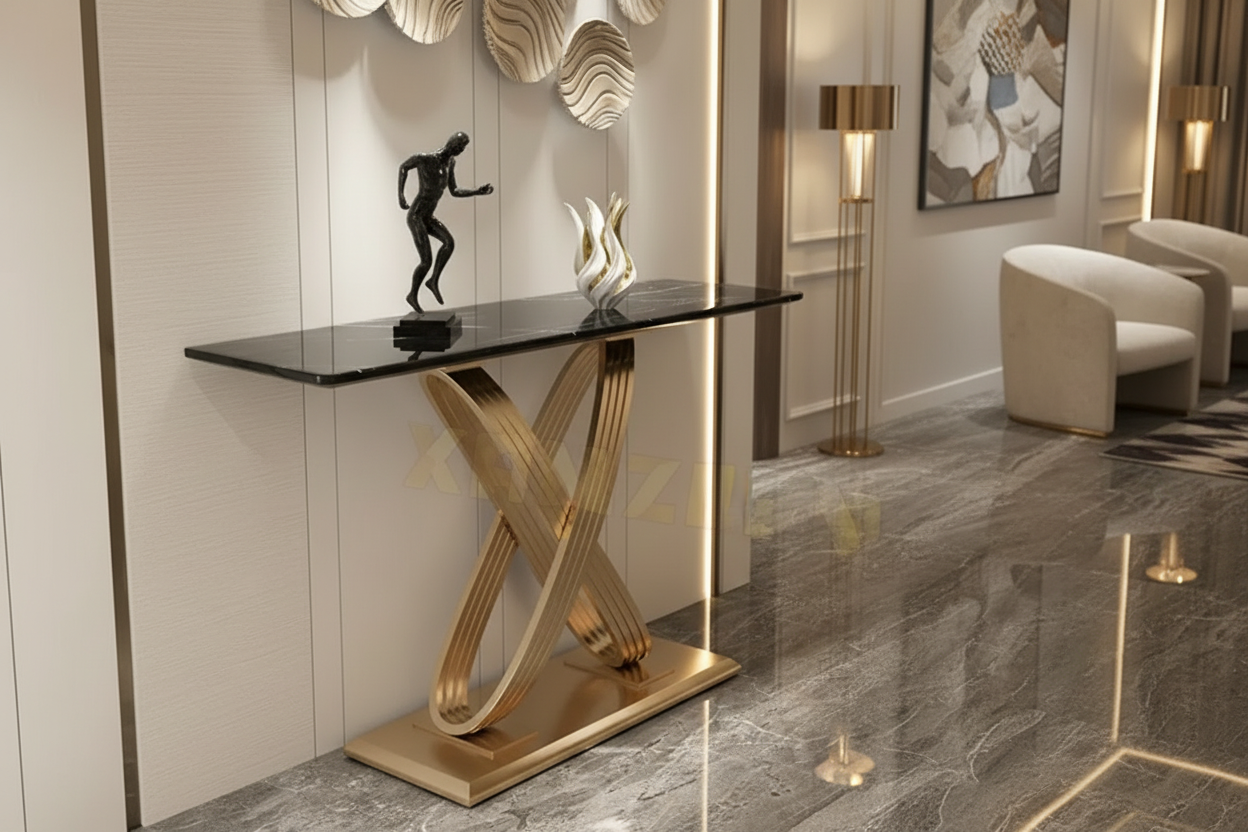 Modern Stainless Steel X-Shape Console Table – Sleek Entryway & Living Room Furniture
