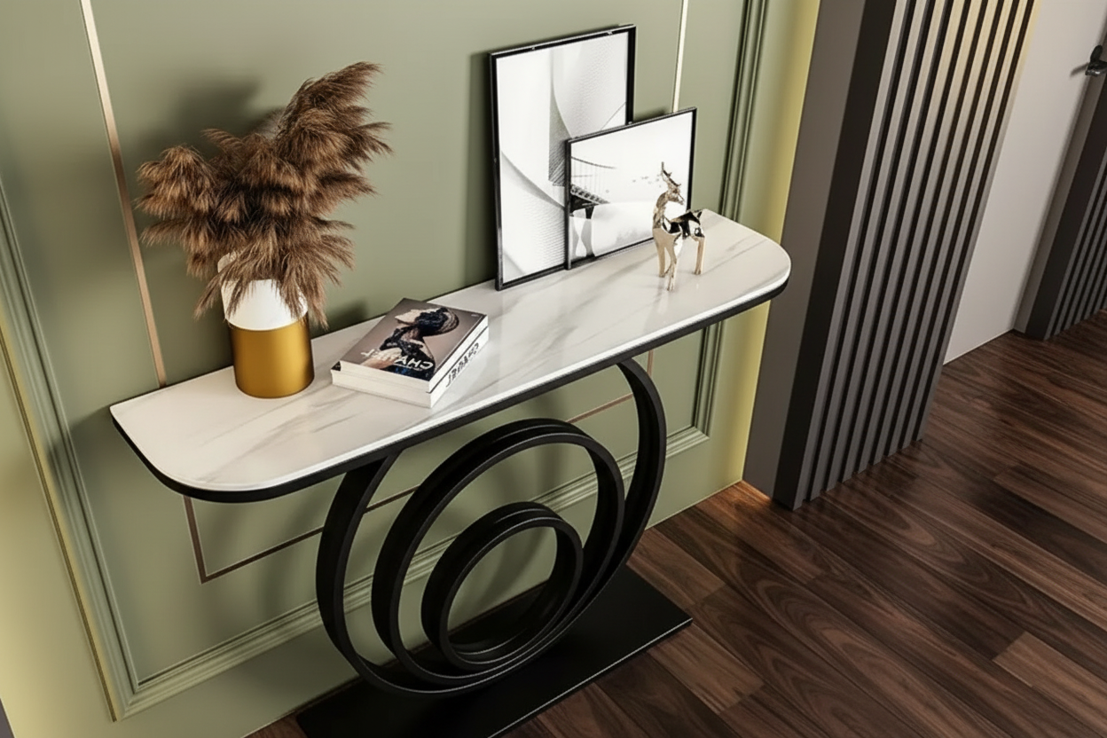 Modern Entryway Console Table – Geometric Metal Base & Premium Top
