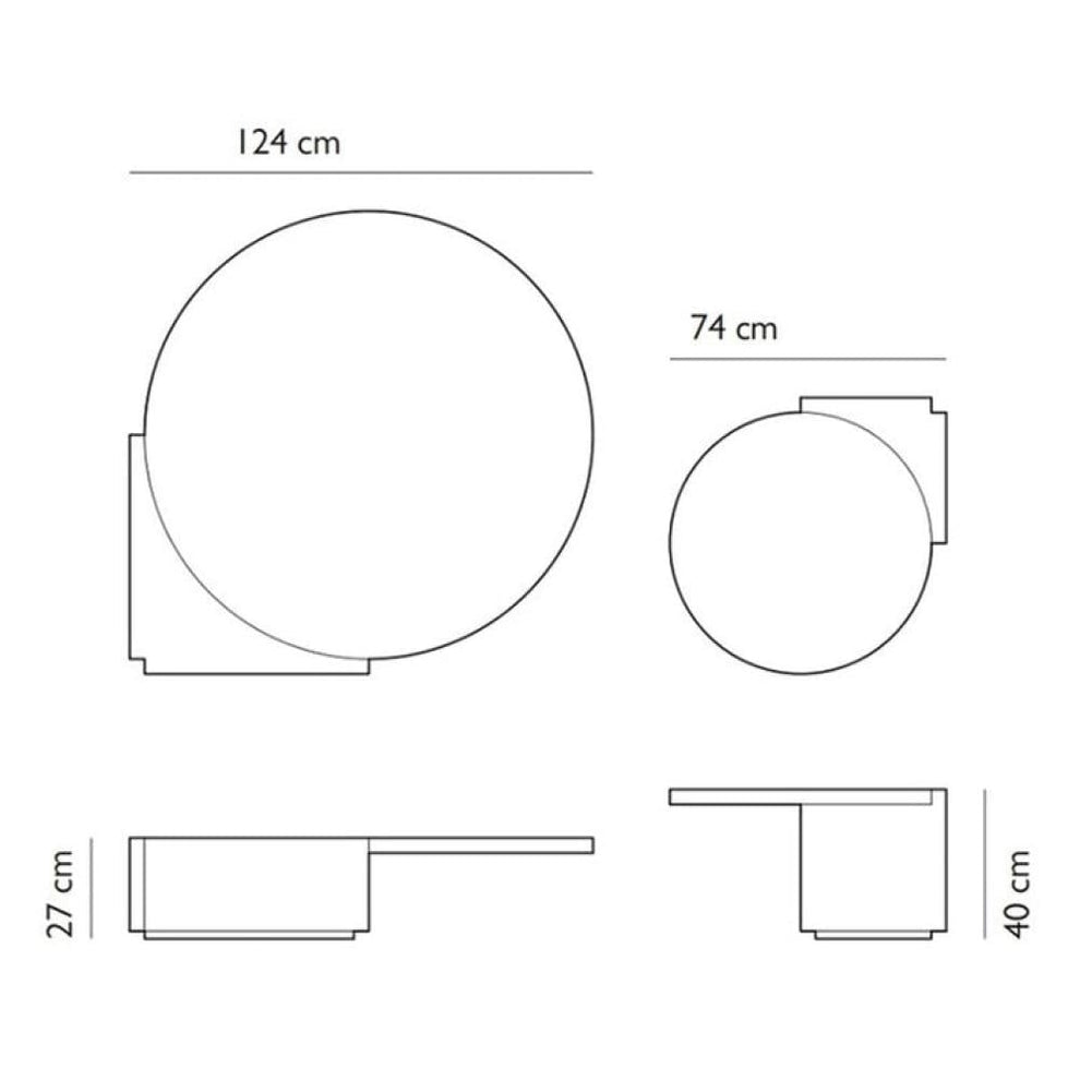Dimensions of a round table and chairs on a white background