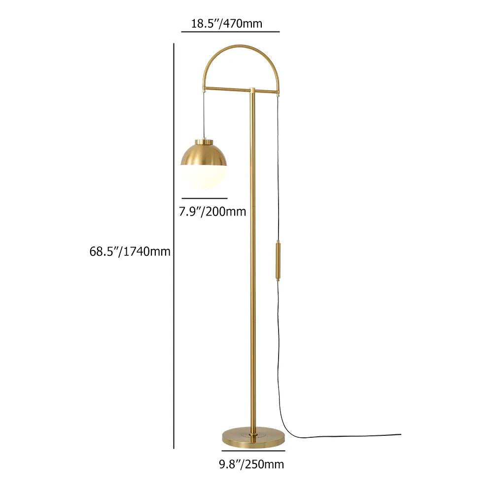 Modern Arc Gold Floor Lamp with White Glass Globe Shade – Luxury Standing Light