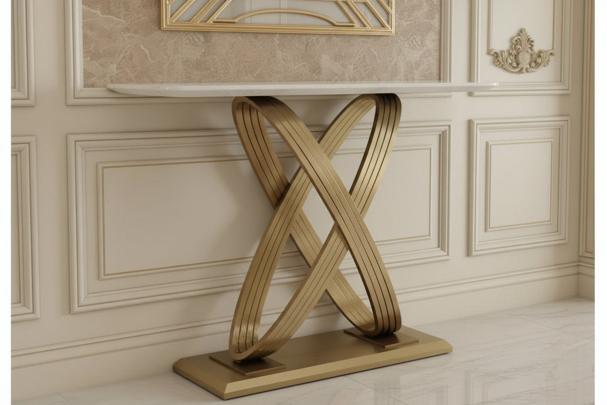 Modern Stainless Steel X-Shape Console Table – Sleek Entryway & Living Room Furniture