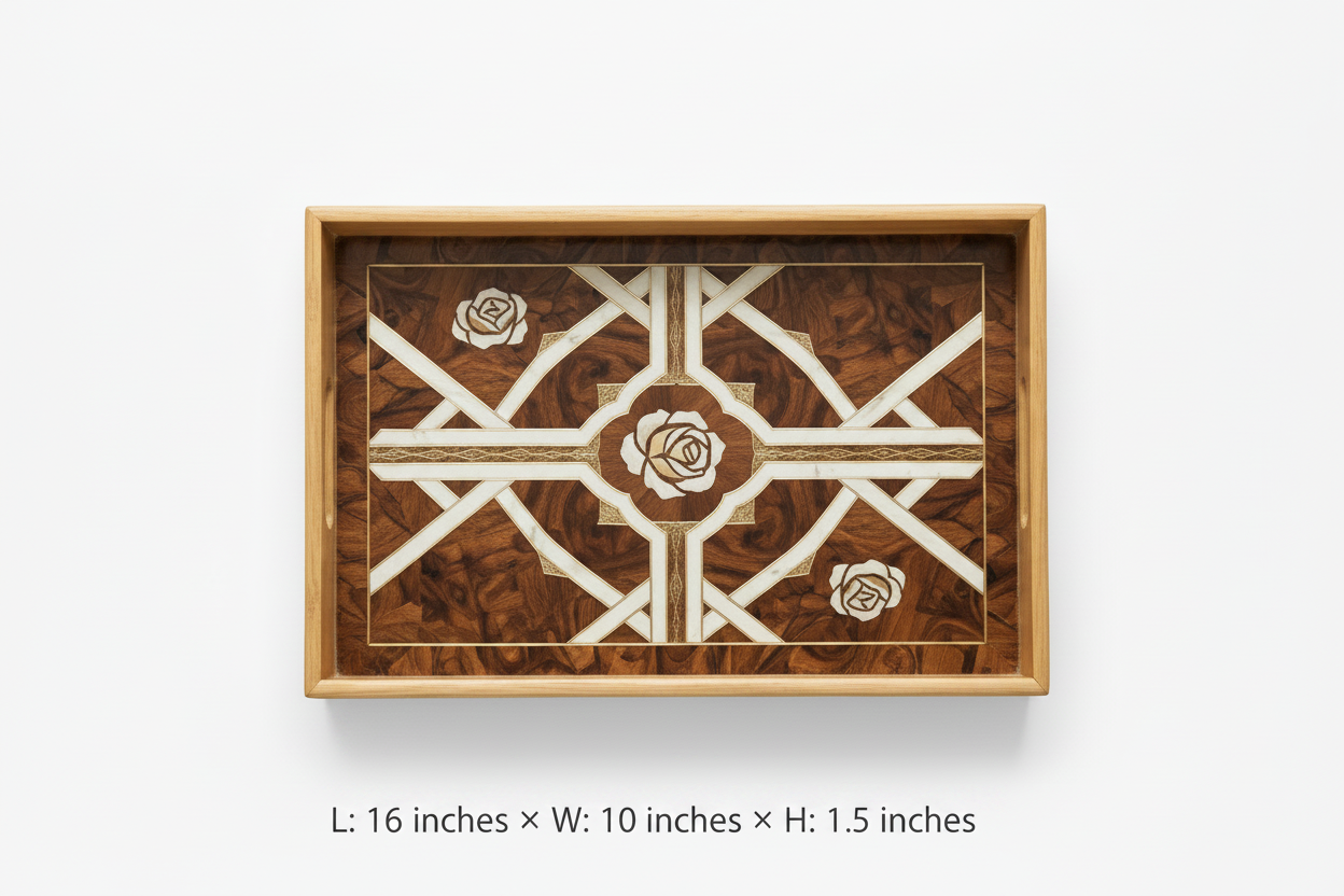 Premium Wooden Serving Tray with Enamel Inlay – Luxury Tea & Coffee Serving Tray