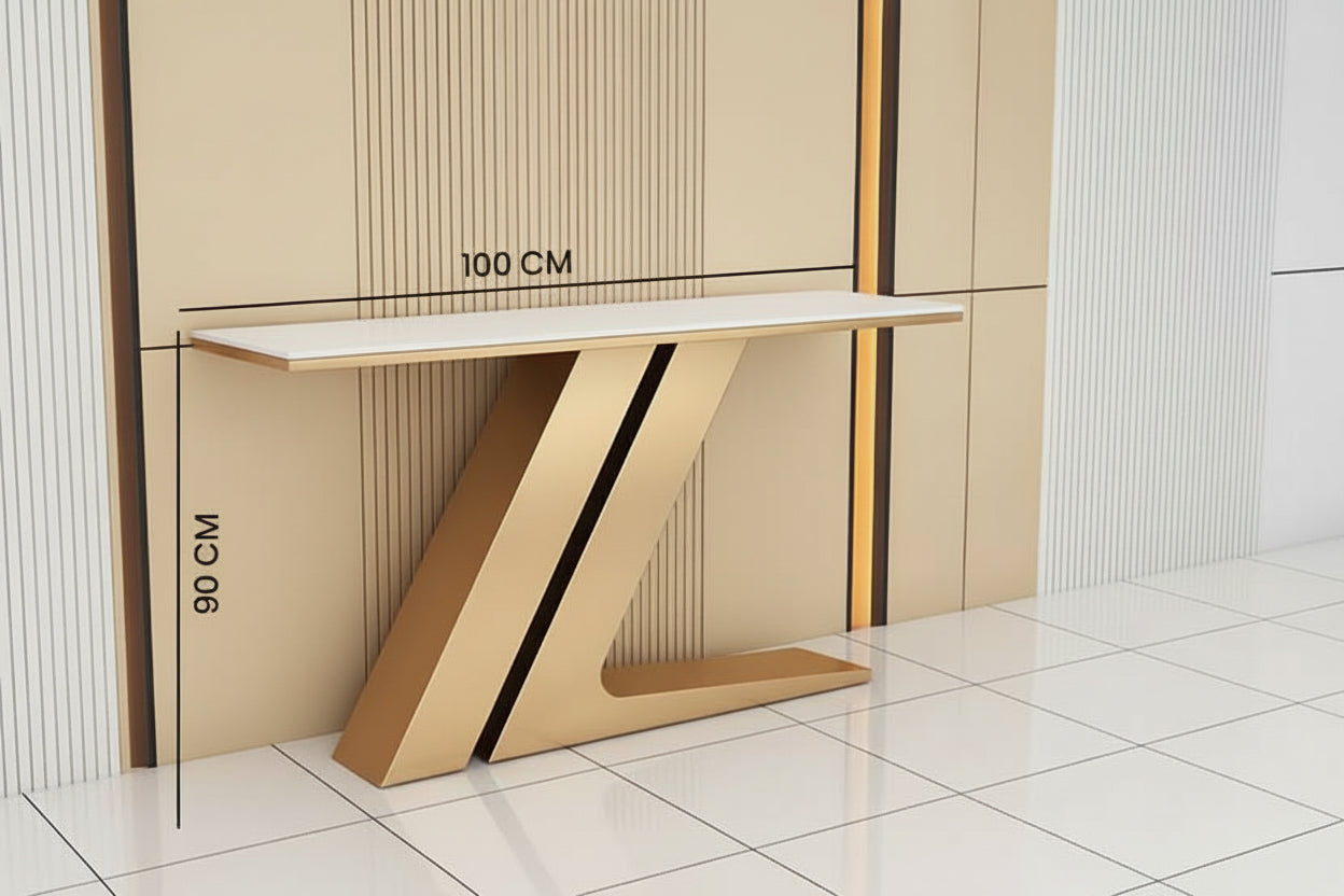 Modern Entryway Console Table with Black Composite Marble Top & Stainless Steel Base