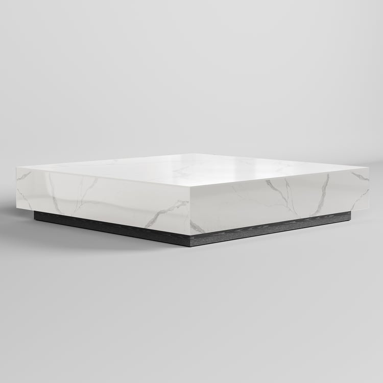 Luxury Sintered Stone Square Coffee Table with Wood Base & Storage – Modern Living Room Center Table