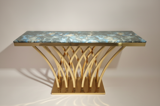 Modern Console Design – White Marble Top & Golden Metal Base Entryway Table