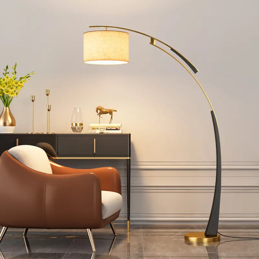Luxury Black & Gold Arc Floor Lamp – Premium Living Room Standing Lamp