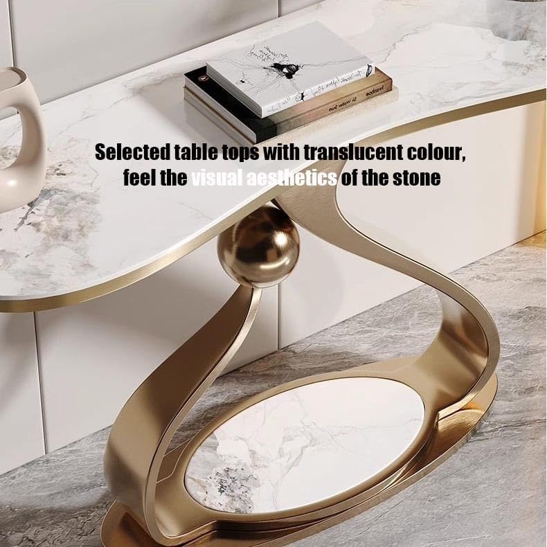 Gold and marble table with text overlay on a marble background