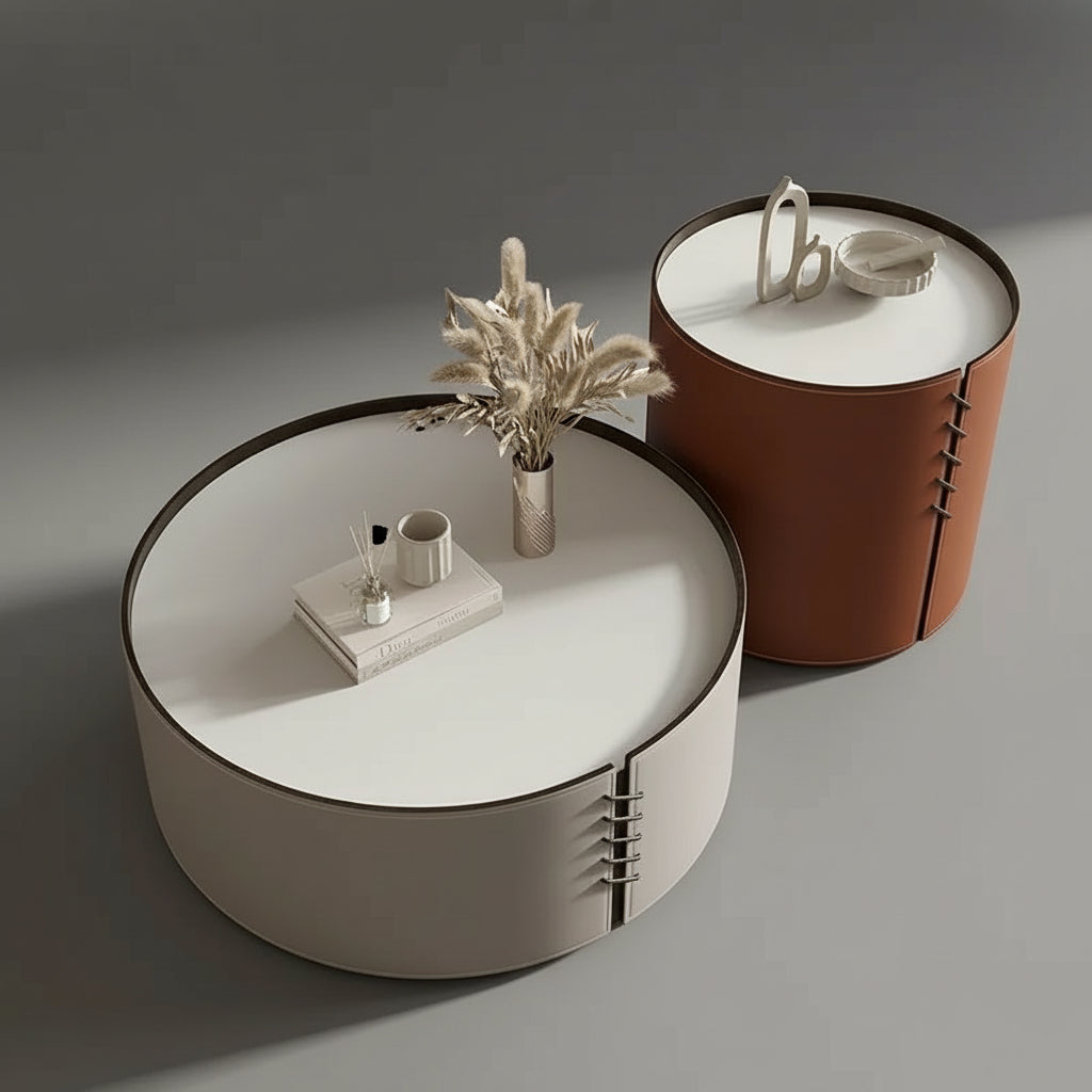 EVIA Luxury Coffee Table Set – Modern Wooden Top with Metal Base and PU Leather