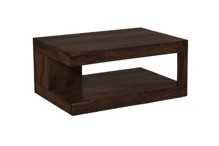 Dark brown wooden coffee table on a white background