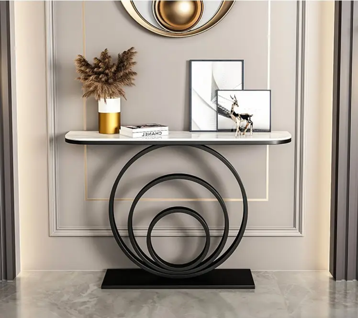 Modern Entryway Console Table – Geometric Metal Base & Premium Top