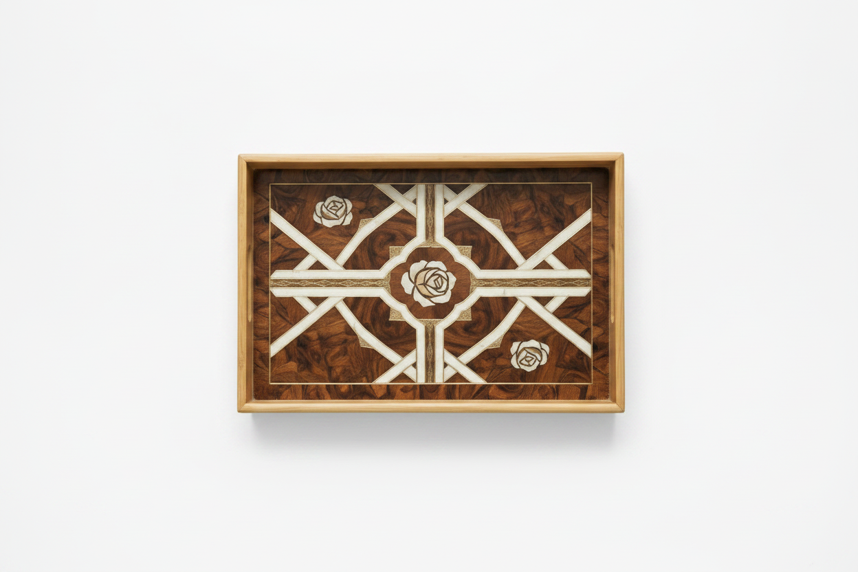 Premium Wooden Serving Tray with Enamel Inlay – Luxury Tea & Coffee Serving Tray