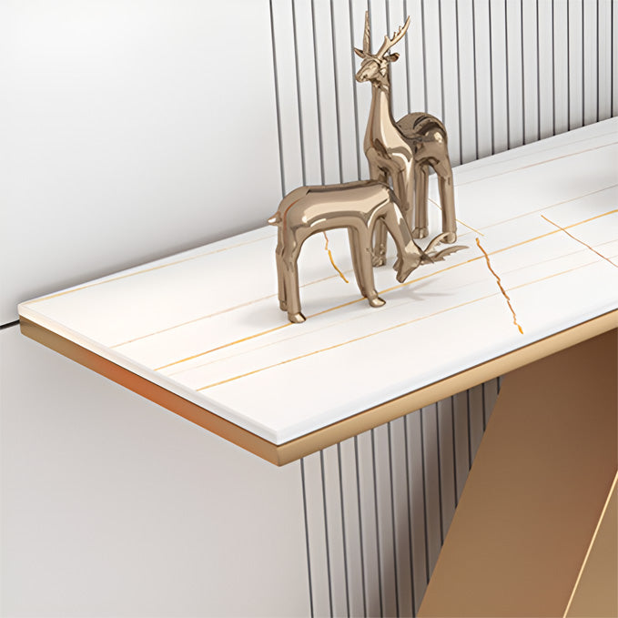 Modern Entryway Console Table with Black Composite Marble Top & Stainless Steel Base