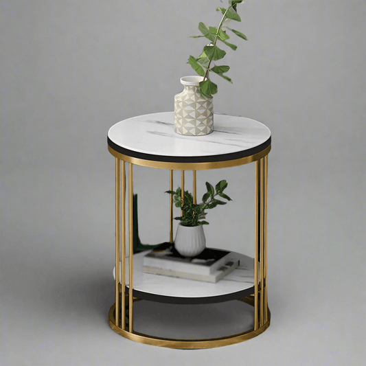 Elegant N I CREATIONS Side Table end with round marble top and gold metal frame for modern decor
