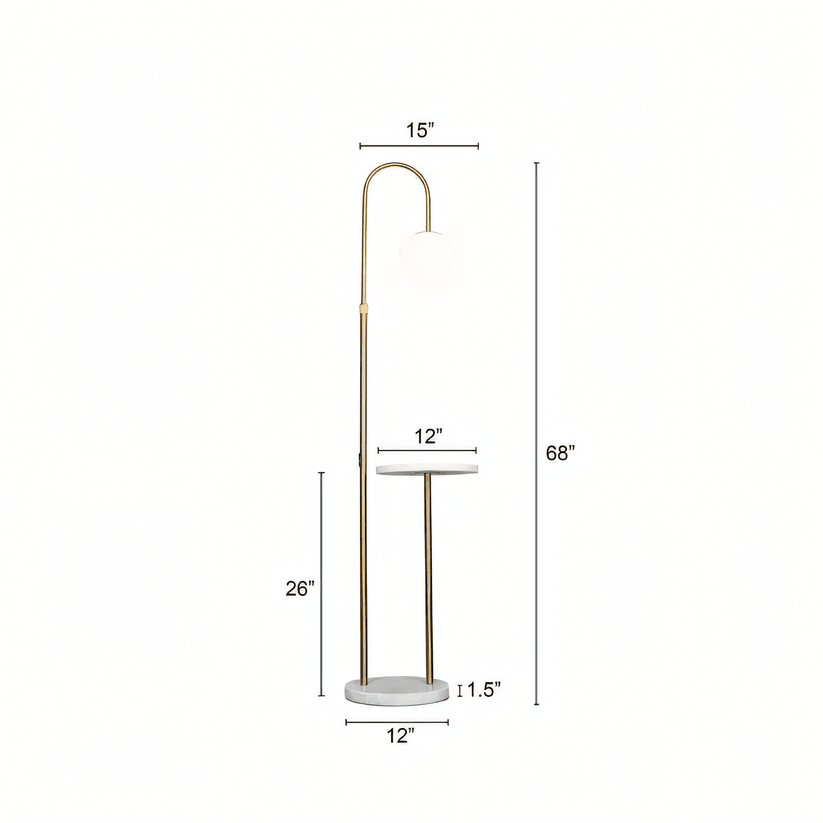 N I CREATIONS standing floor lamp with modern design and integrated side table in gold and white finish