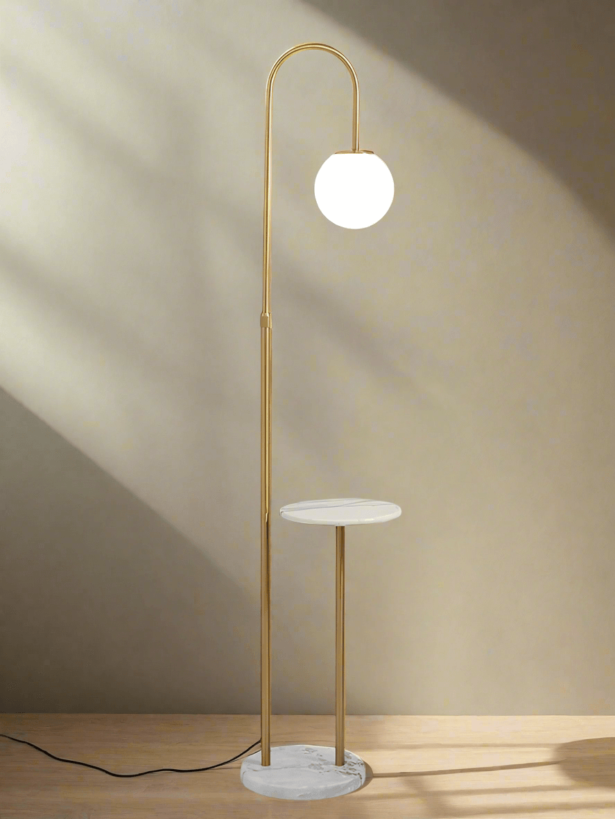 Standing Floor Lamp with Gold Plated Finish and Glass Shade – Elegant Design for Living Room or Bedroom