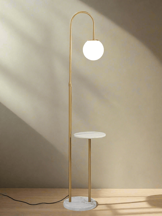 Standing Floor Lamp with Gold Plated Finish and Glass Shade – Elegant Design for Living Room or Bedroom