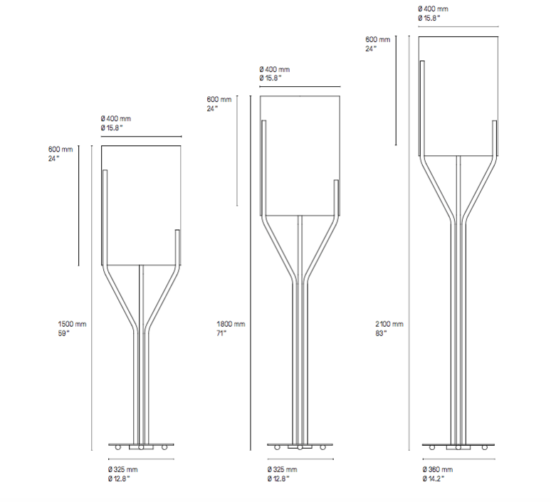Detailed size dimensions of the metal standing floor lamp for living room