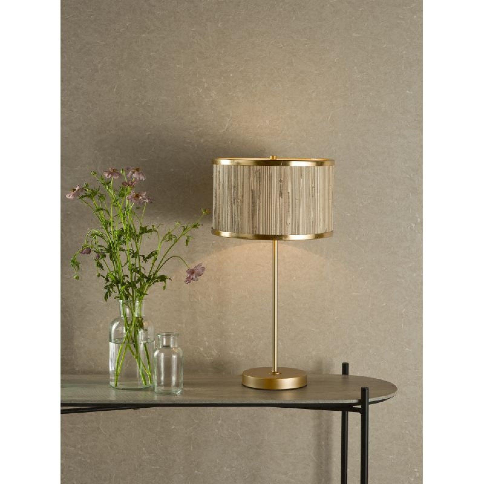 Elegant N I CREATIONS table lamp desk with a gold finish and unique shade, perfect for home decor