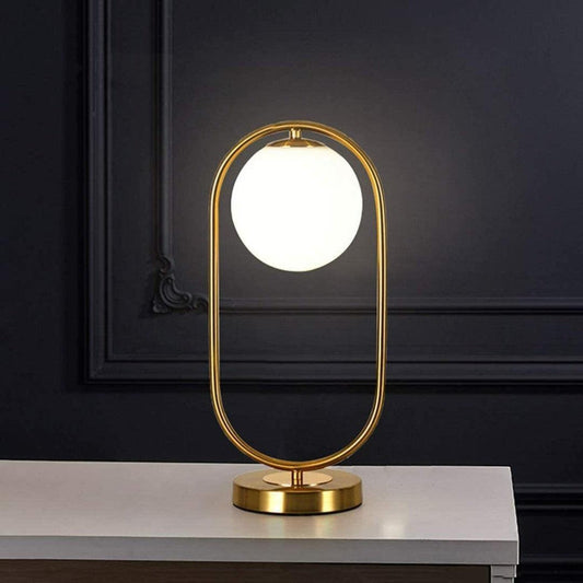 N I CREATIONS modern table lamp with a gold frame and a spherical white shade for stylish home decor