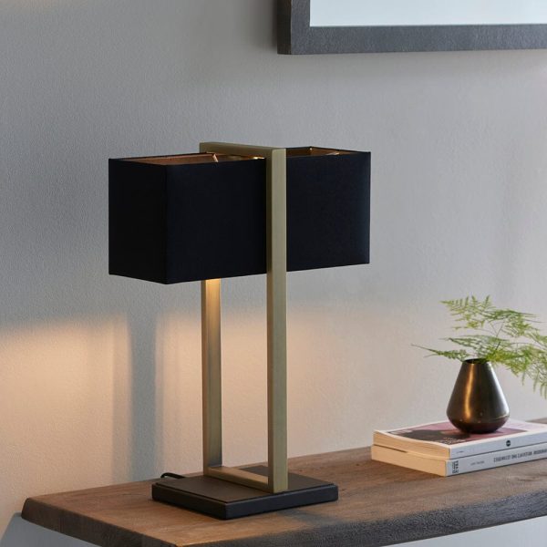 Brushed Brass Antique Table Lamp & Rectangular Cotton Fabric Shade With Marble Base  Premium Table Lamp | Night Lamp | Study Lamp For Living Room,Home ,Office