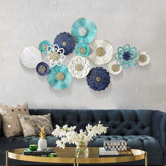 3D Lotus Wall Art – full view hanging on living room wall above sofa