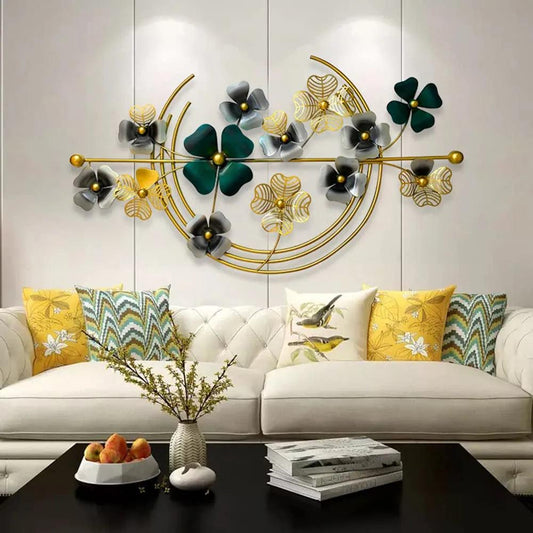 Multicolor metal flower wall art above dining space – luxury home decor by N I CREATIONS™