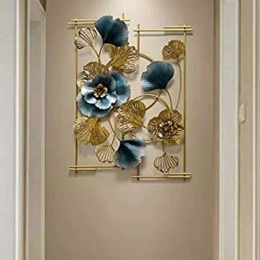 Double iris metal wall sculpture with multicolor finish – decorative art on clean interior wall