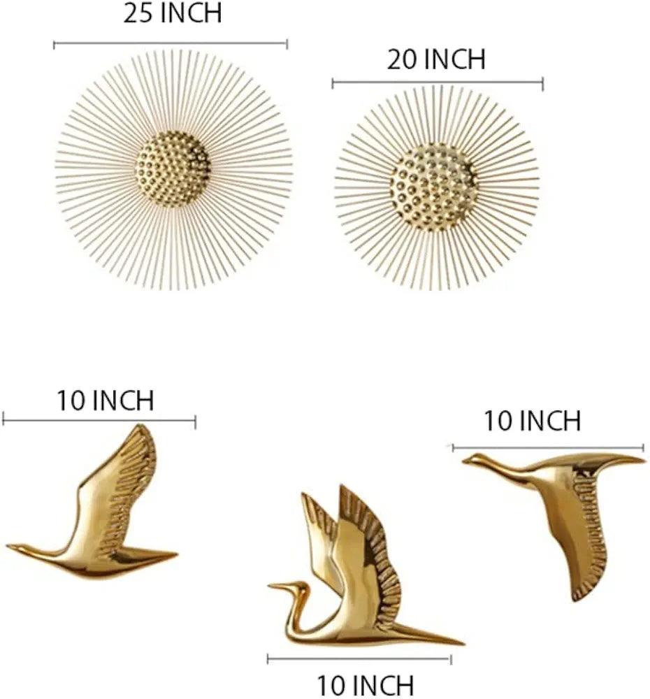 N I CREATIONS Decorative Wall Birds Set with Two Wall Art Pieces and Four Bird Accents in Gold Finish