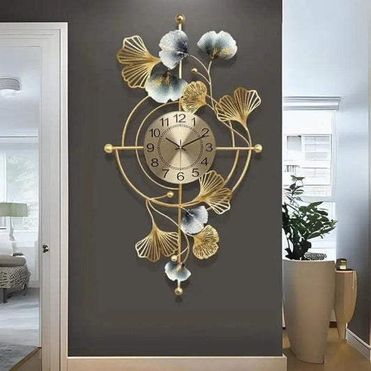 Elegant wall clock with floral design and gold accents for stylish home decor