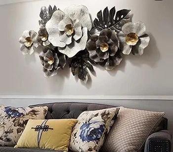  Luxury metal wall art mural in multicolor finish hanging above sofa – N I CREATIONS™