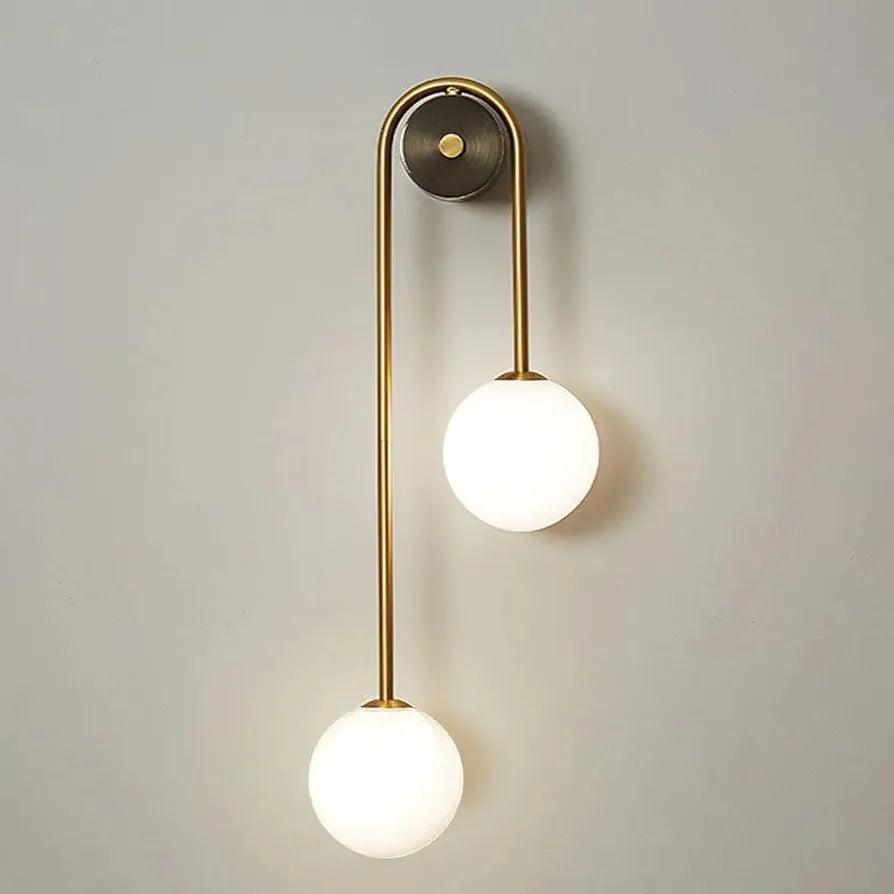 N I CREATIONS Wall lamp light with two round white globes and a sleek gold finish for modern decor