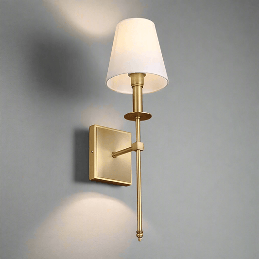 Elegant N I CREATIONS wall light with brass finish and fabric shade for stylish home decoration