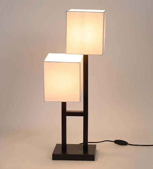Modern wooden decorative lamp with a unique design featuring two square shades